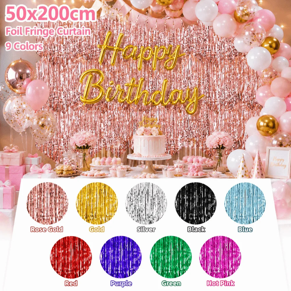 Metallic Foil Fringe Curtain 50x200cm – Party Backdrop Tassel