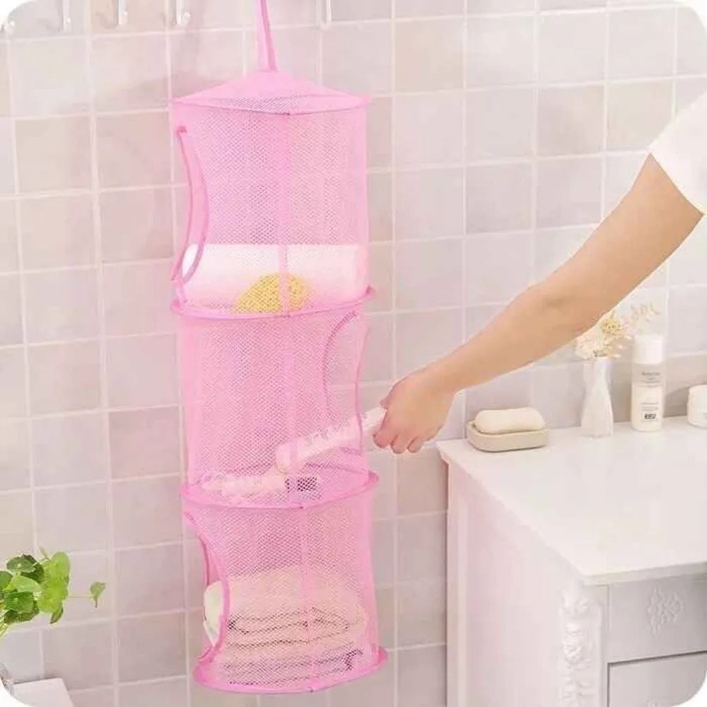 Foldable 3-Tier Mesh Hanging Storage Basket | Polyester Hanging Storage Basket Nixie