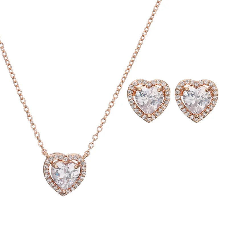 Heart CZ Earring & Necklace Set – Rhinestone Crystal Jewelry Crystal Jewelry Set Nixie