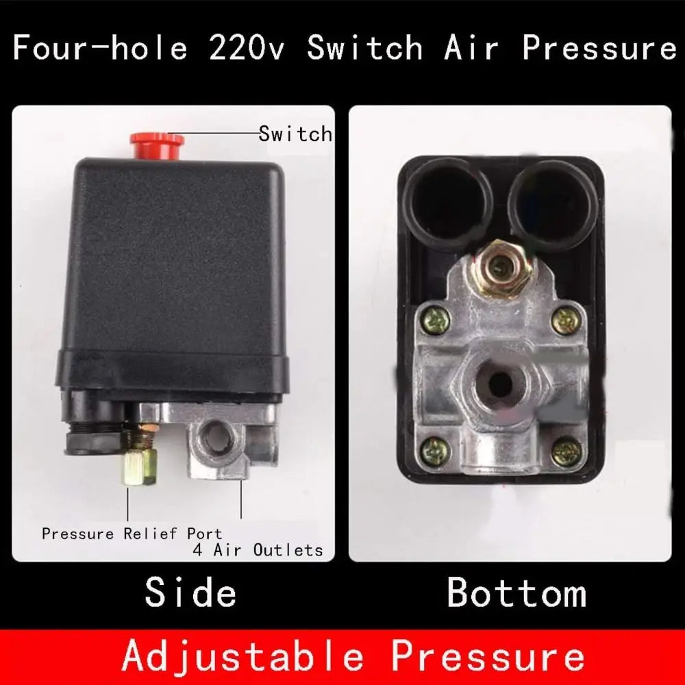 220V Air Compressor Pressure Switch 4-Port 90-120 PSI Control Valve Compressor Pressure Switch Nixie