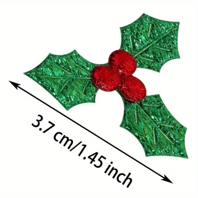 50PCS Holly Berry Sprigs Christmas DIY Craft Decor Green Gold Silver Craft Embellishments Nixie