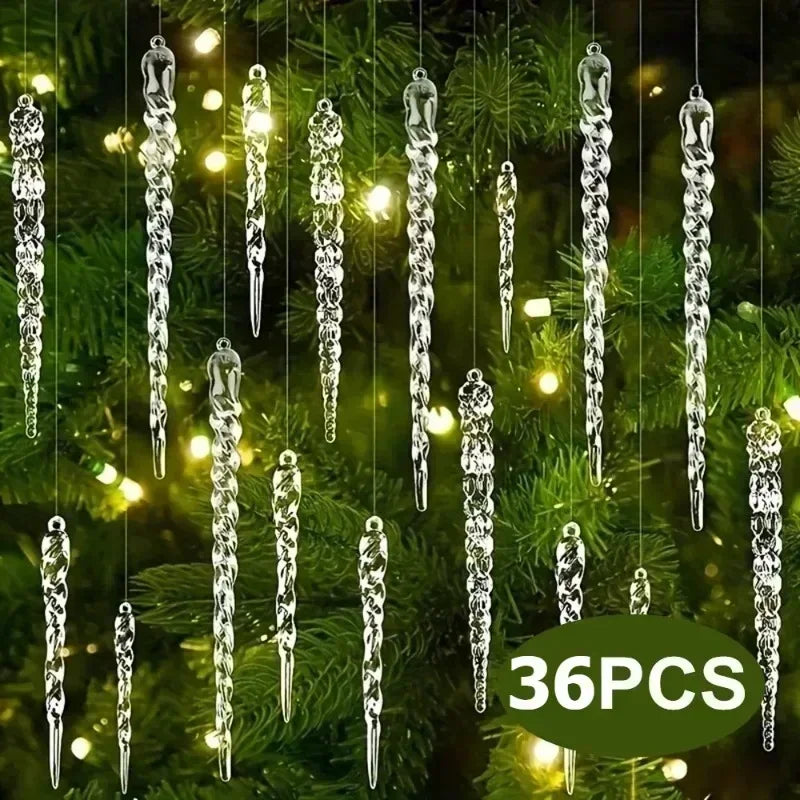 36PCS Clear Acrylic Icicle Christmas Ornaments – 9 Styles Christmas Ornaments Nixie