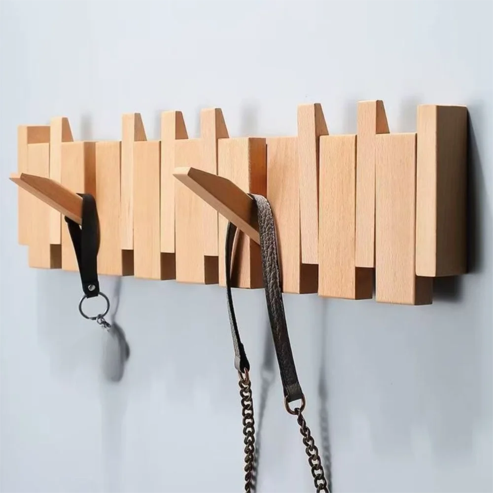 Wall Mounted Wood Coat Rack with 8 Piano Key Hooks