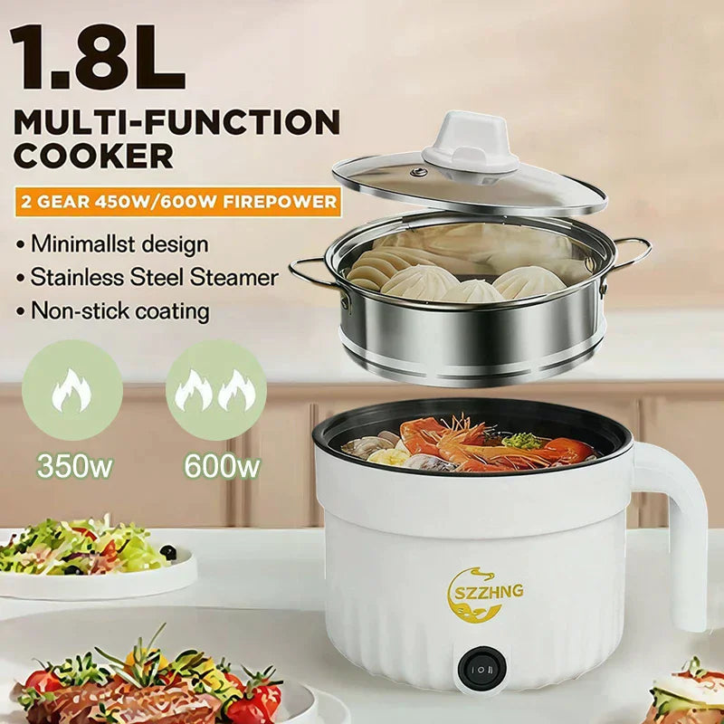 Mini Rice Cooker with Steamer 1.8L Non-Stick Electric Hot Pot Mini Rice Cooker Nixie