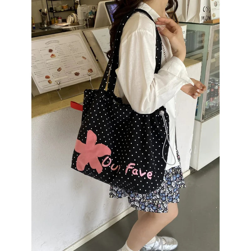 Korean Polka Dot Floral Shoulder Bag – Lightweight Nylon Tote Shoulder Tote Bag Nixie