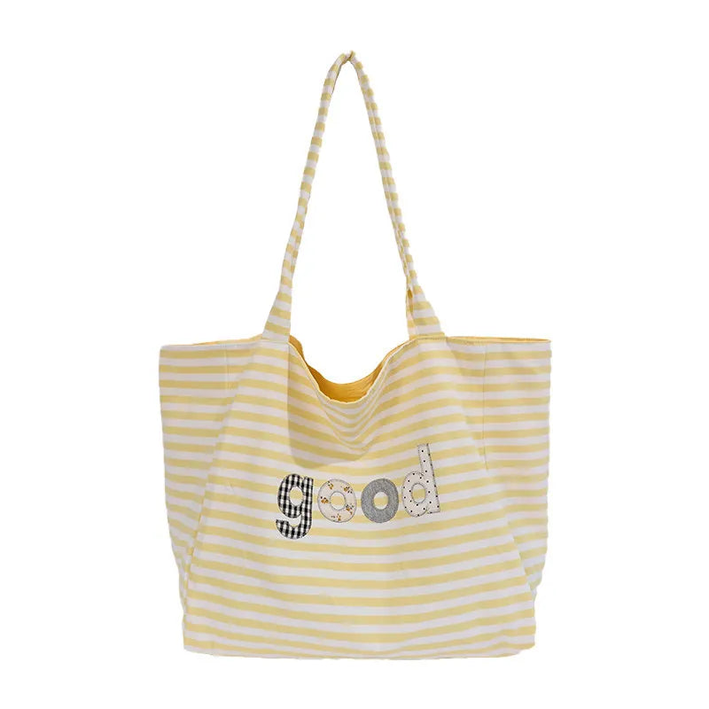 Striped Canvas Tote Bag – Large Women's Shoulder Bag | Nixie Canvas Tote Bag Nixie