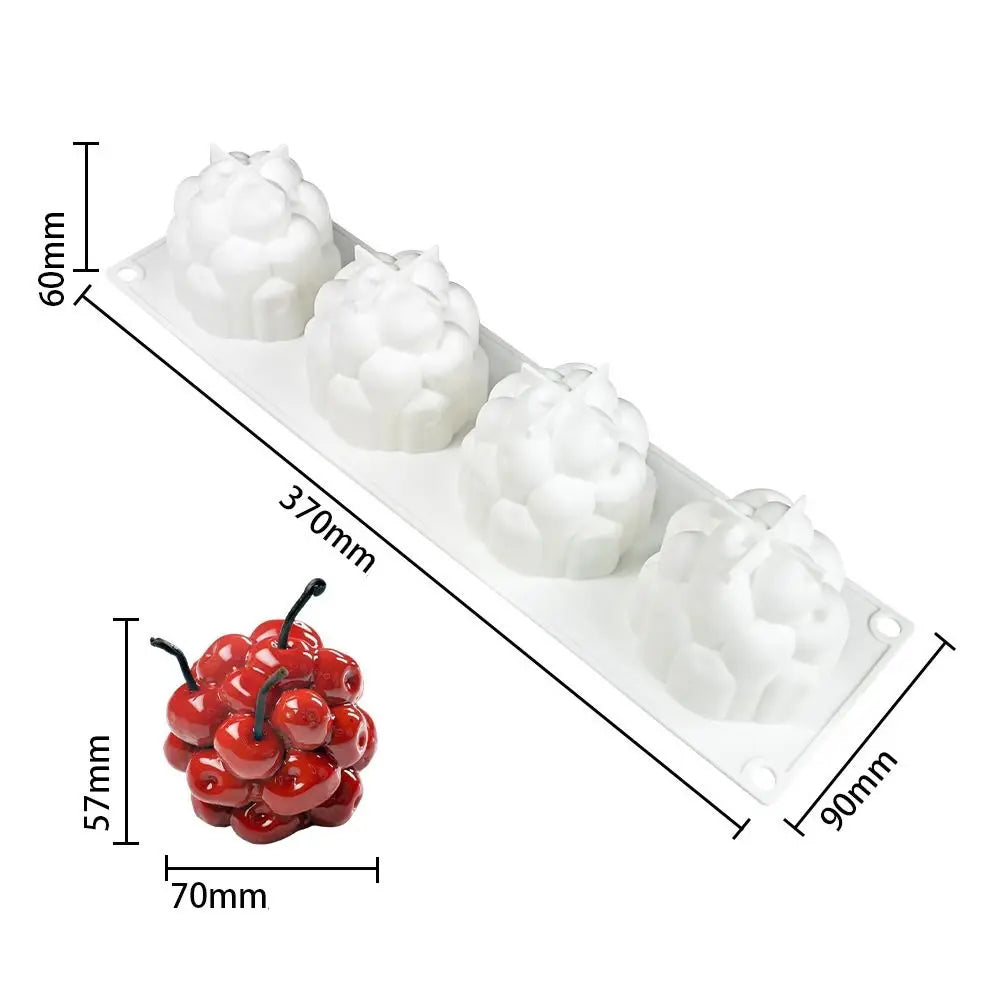 4-Cavity Cherry Cluster Silicone Mold – BPA-Free Dessert Mold Silicone Baking Mold Nixie
