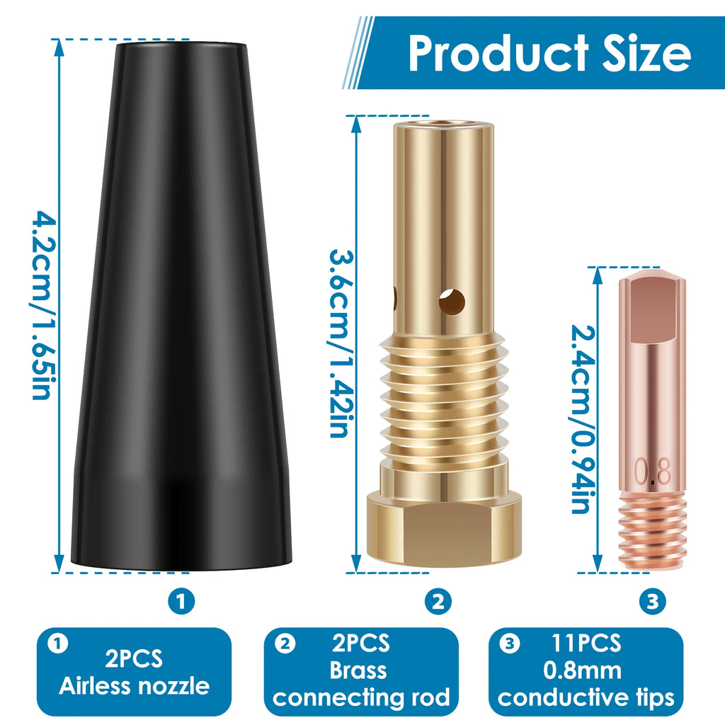 15Pcs Gasless MIG Welding Kit – Flux Core Nozzle Tips 0.8/0.9mm Welding Nozzle Kit Nixie 0.8mm