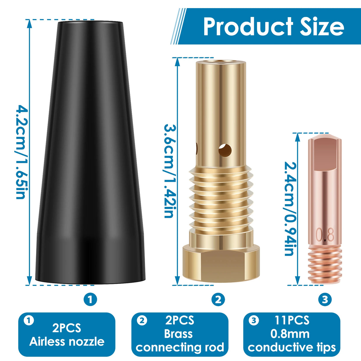 15Pcs Gasless MIG Welding Kit – Flux Core Nozzle Tips 0.8/0.9mm Welding Nozzle Kit Nixie 0.8mm