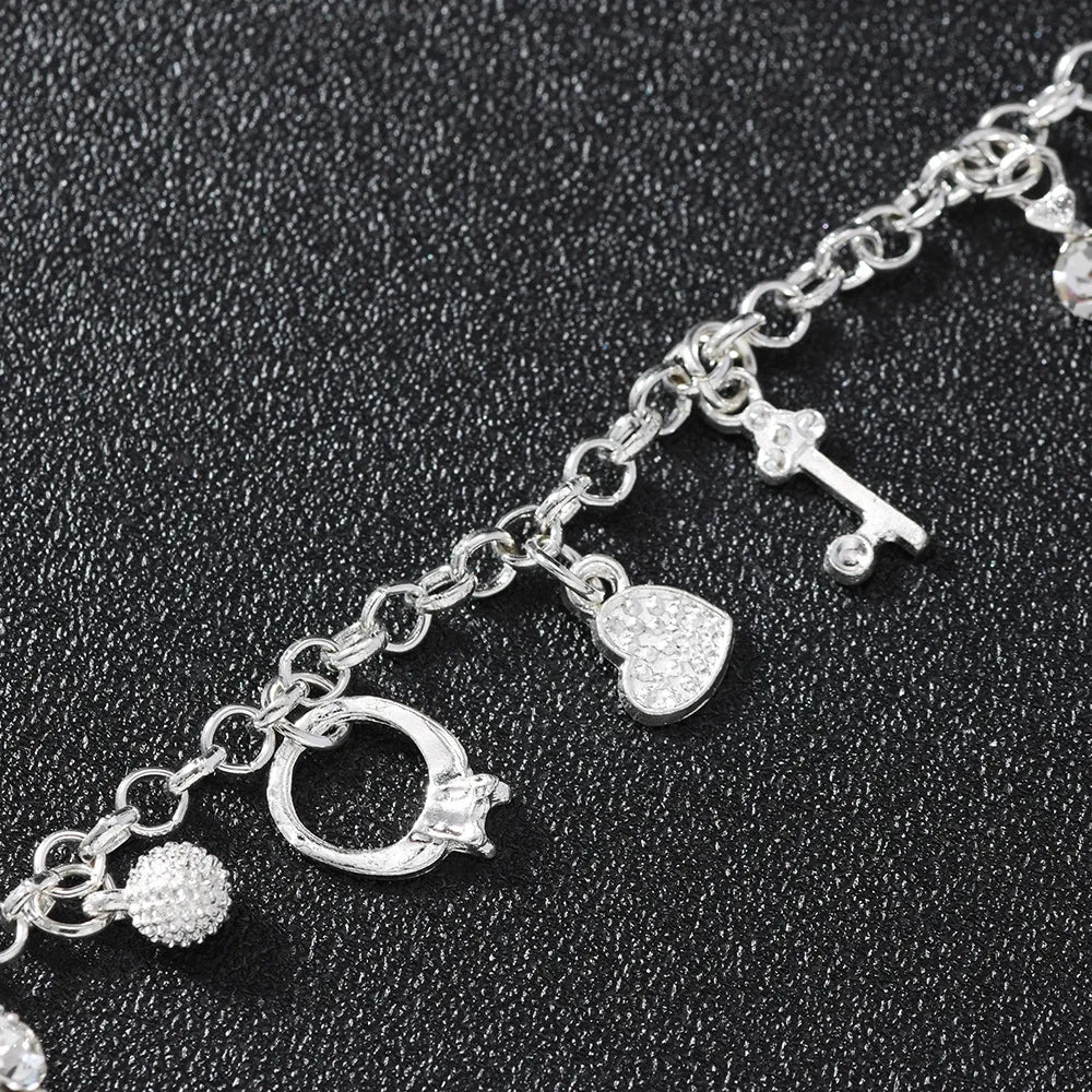 Women's Silver 13-Pendant Charm Bracelet – Fashion Jewelry