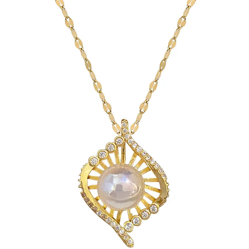Mermaid Nest Pendant Necklace | Gold Stainless Steel Clavicle Chain Pendant Necklace Nixie