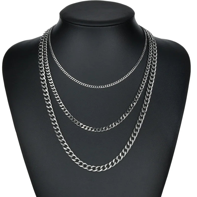 3-Piece Hip Hop Cuban Chain Necklace Set – Stainless Steel Chain Necklace Set Nixie Picture 3 bars