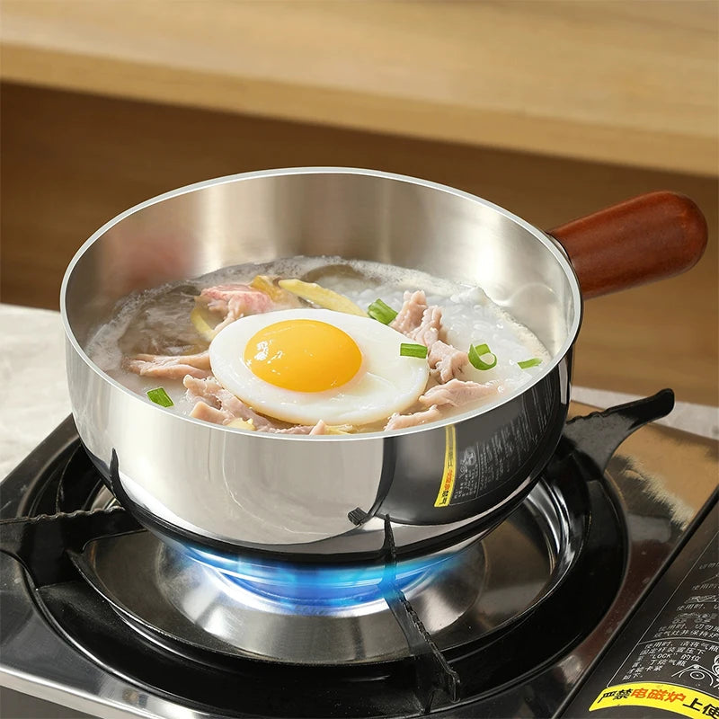 Stainless Steel Milk Pot with Wooden Handle – Compact Cooking Pot Stainless Steel Saucepan Nixie