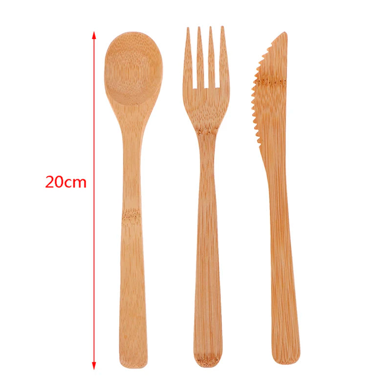Bamboo Travel Cutlery Set – Reusable Fork Knife Spoon