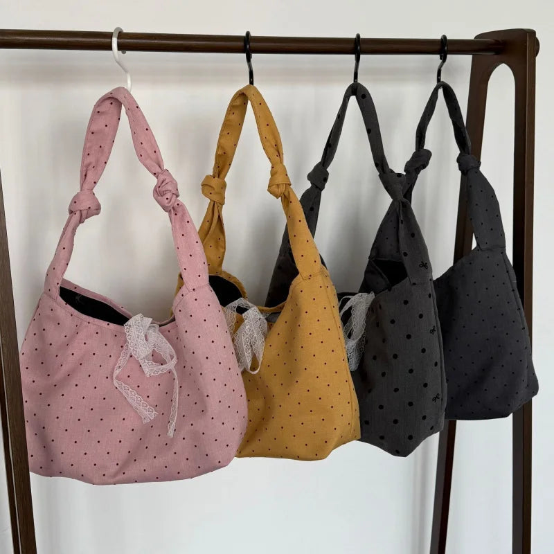 Women's Large Canvas Tote Bag – Polka Dot Shoulder Bag Canvas Tote Bag Nixie
