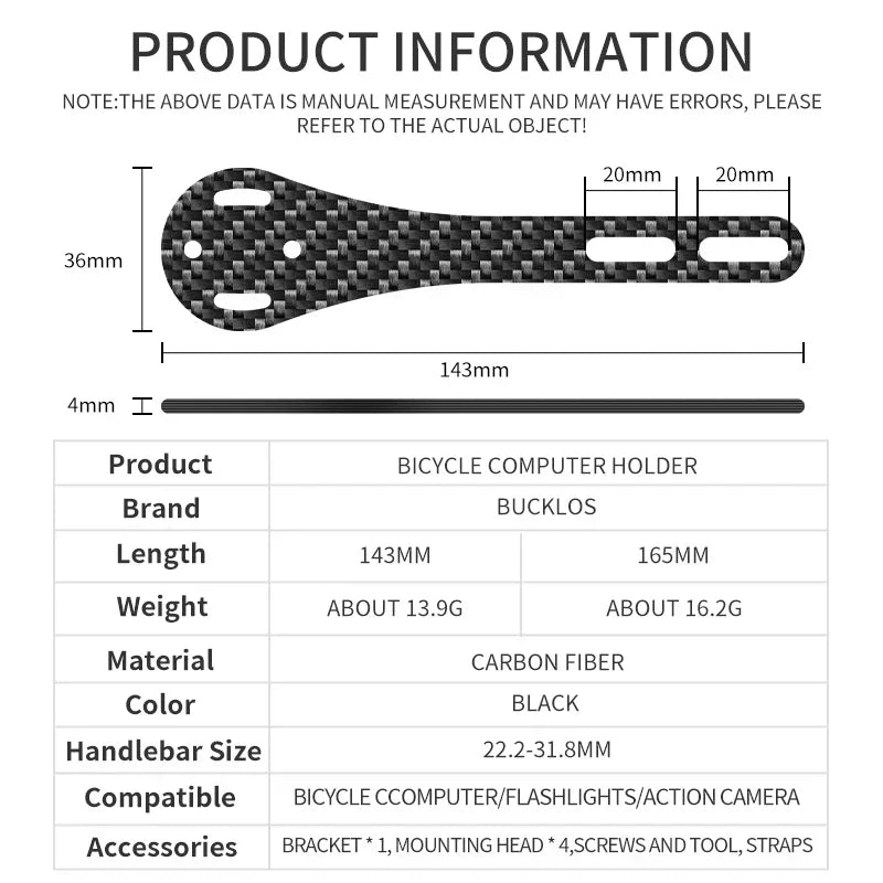 BUCKLOS Carbon Fiber Bike Computer Mount for Garmin & Bryton Bike Computer Mount Nixie