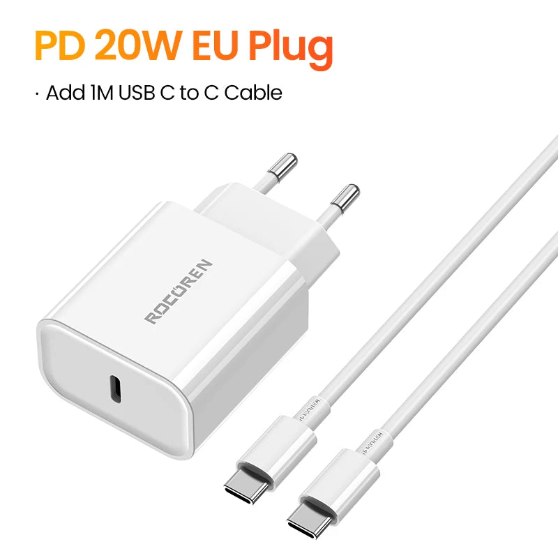 Rocoren 20W GaN USB-C Fast Charger PD3.0 QC3.0 iPhone Samsung
