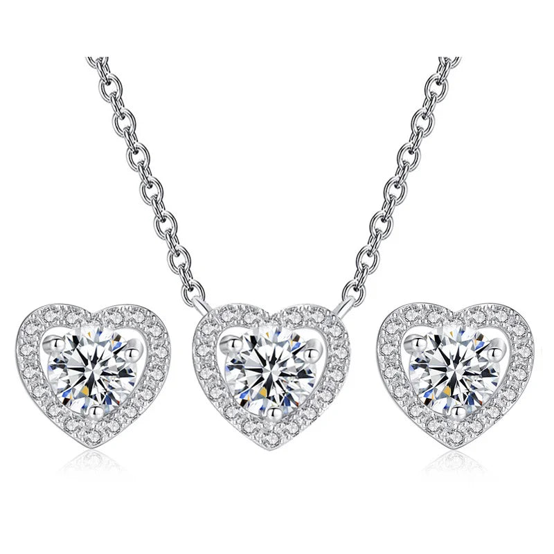 Heart CZ Earring & Necklace Set – Rhinestone Crystal Jewelry Crystal Jewelry Set Nixie