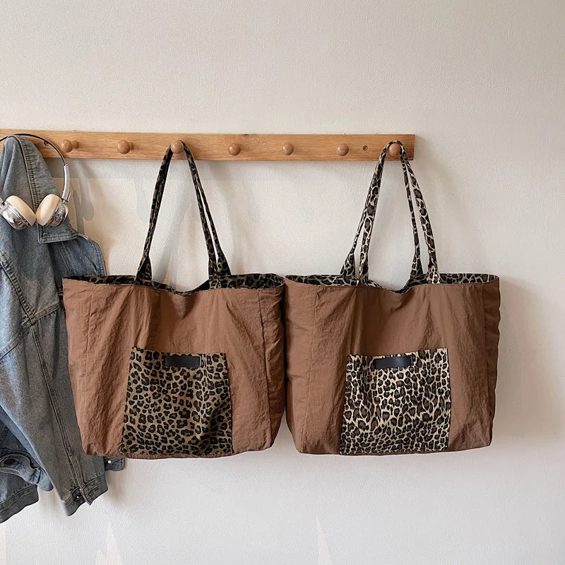 Leopard Print Canvas Shoulder Bag – Korean Retro Women's Tote Canvas Shoulder Bag Nixie