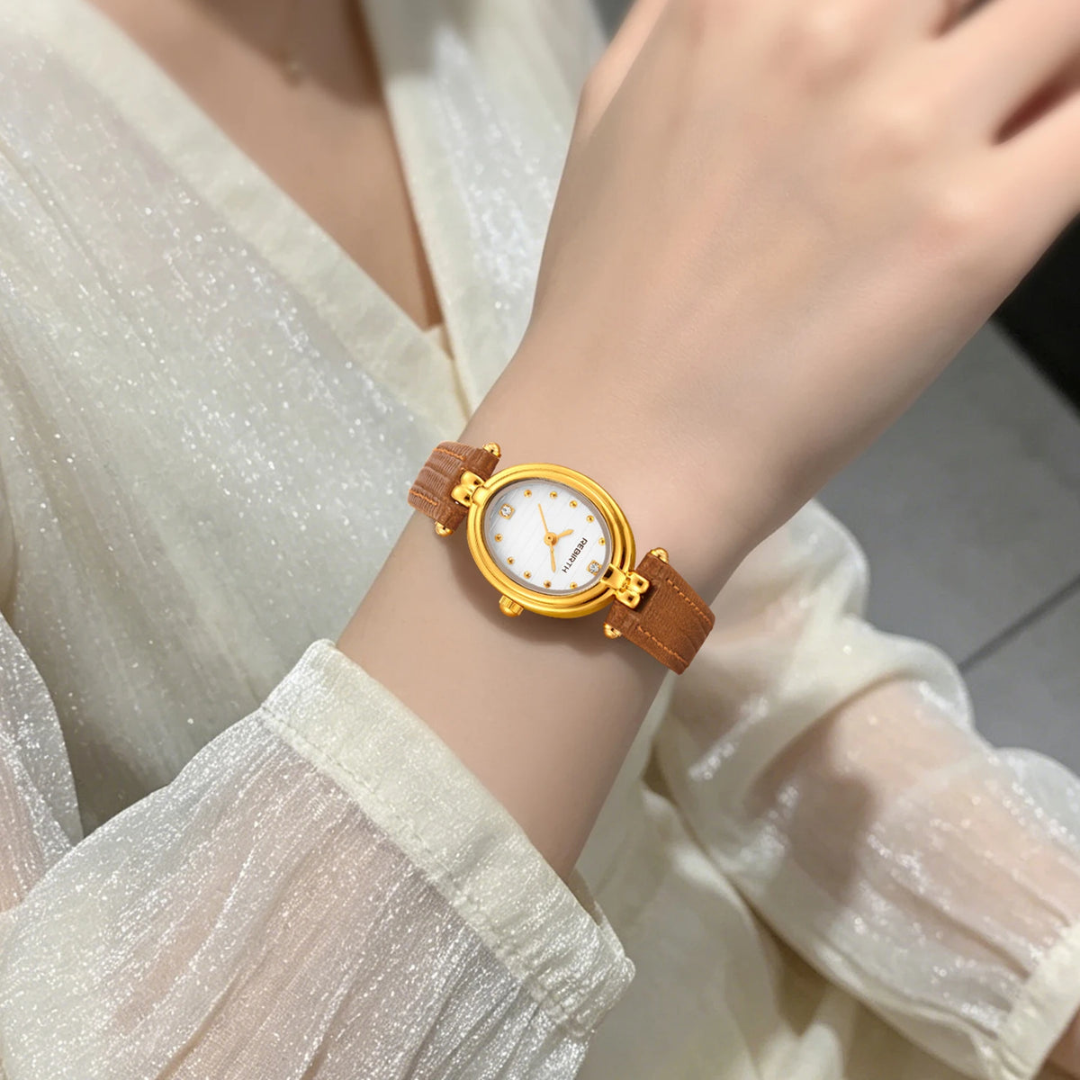 REBIRTH Women's Quartz Watch – Elegant Leather Band, Alloy Case Women's Quartz Watch Nixie