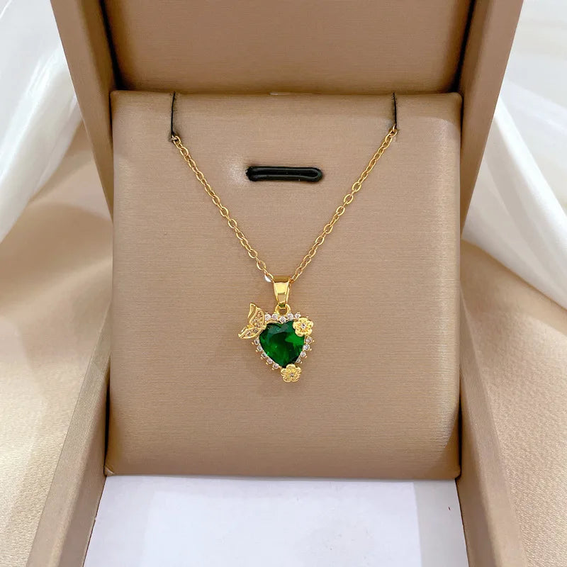 Chinese Micro-Set Heart Flower Copper Pendant Necklace | Nixie Pendant Necklace Nixie