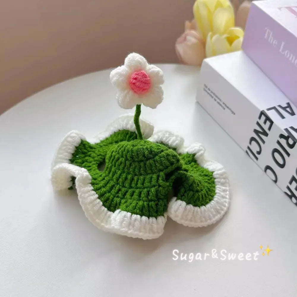 Handmade Crochet Cat Hat – Knitted Flower Pet Hat, S & M