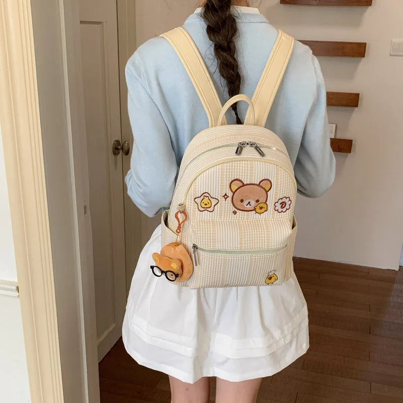 Cartoon Plaid Canvas Backpack for Women – Large Capacity Canvas Backpack Nixie