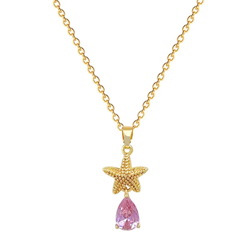 Luxury Star Waterdrop Pendant Necklace | Women's Gold Choker Pendant Necklace Nixie