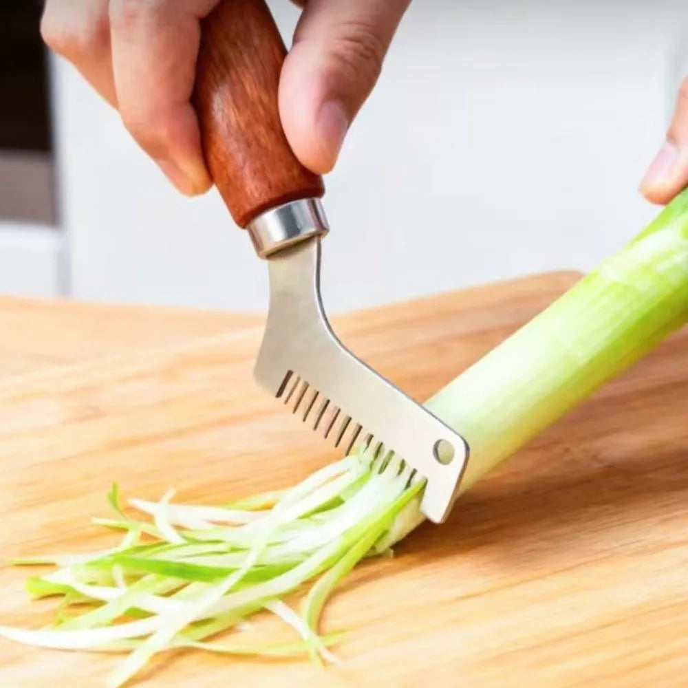 Stainless Steel Scallion & Onion Chopper – Wooden Handle Vegetable Chopper Nixie