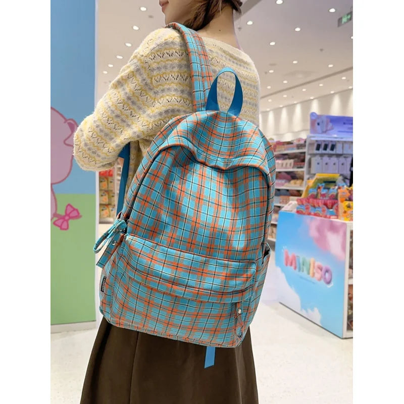 Nixie Lightweight Nylon Plaid Backpack for School & Travel