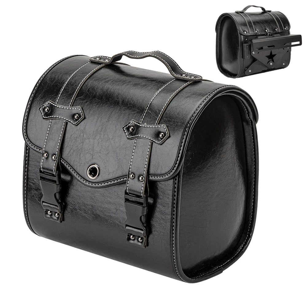 Retro Motorcycle Saddlebags PU Leather Waterproof Universal Fit Motorcycle Saddlebag Nixie Small Black