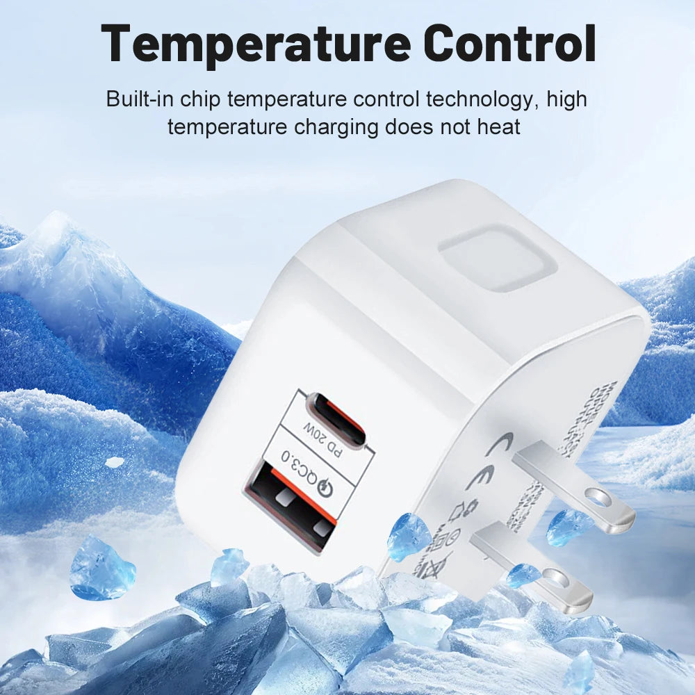 20W Dual Port USB-C PD Wall Charger EU/US/UK – Fast Charging