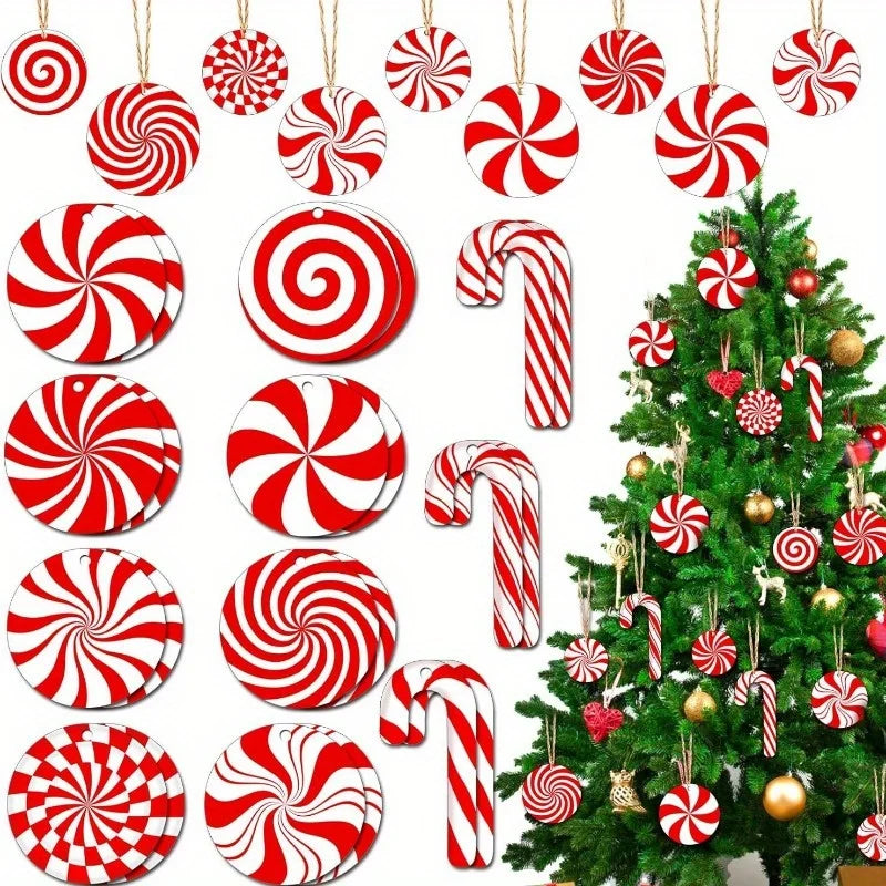 19Pcs Wooden Candy Cane Christmas Ornaments – Red & White Decor Christmas Tree Ornaments Nixie Default Title