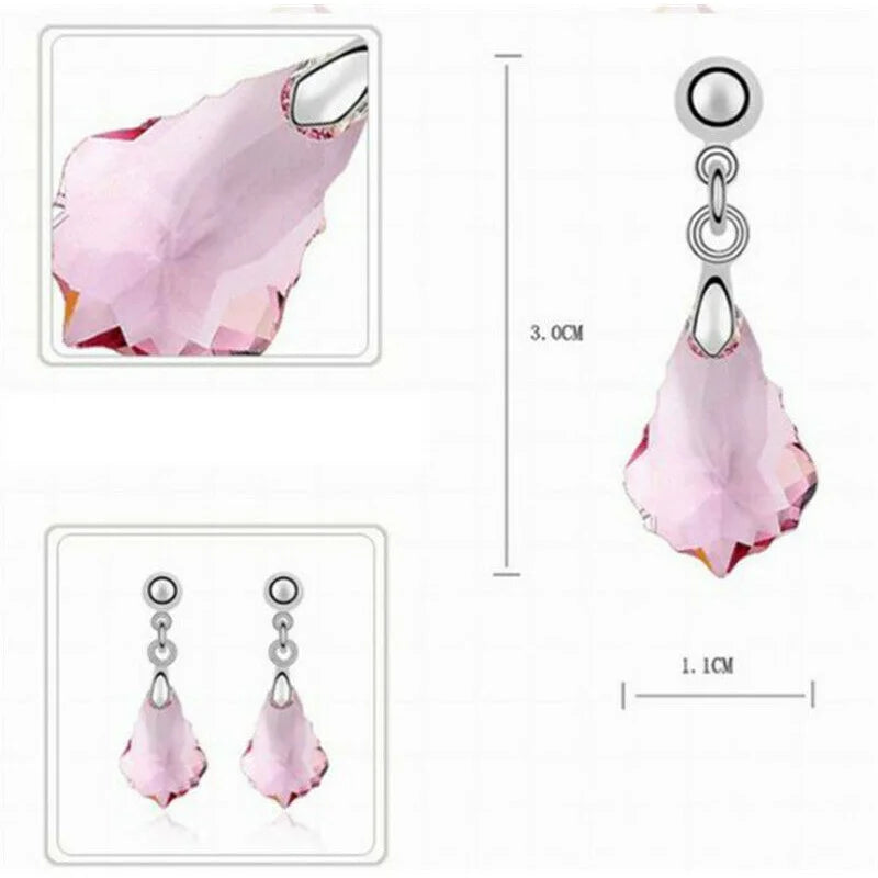 Women's Silver Pink Crystal Drop Necklace & Earrings Set Jewelry Set Nixie