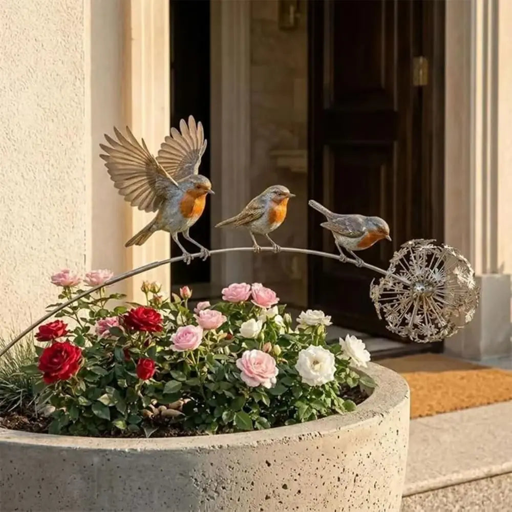 Metal Robin Garden Stakes – Weather-Resistant Bird Yard Decor Garden Stake Ornament Nixie