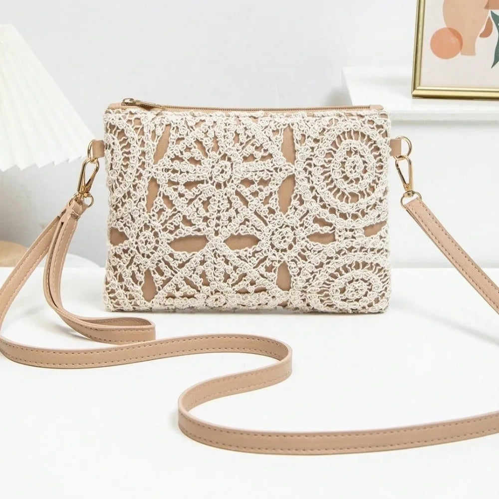 Bohemian Hollow Woven PU Leather Crossbody Shoulder Bag