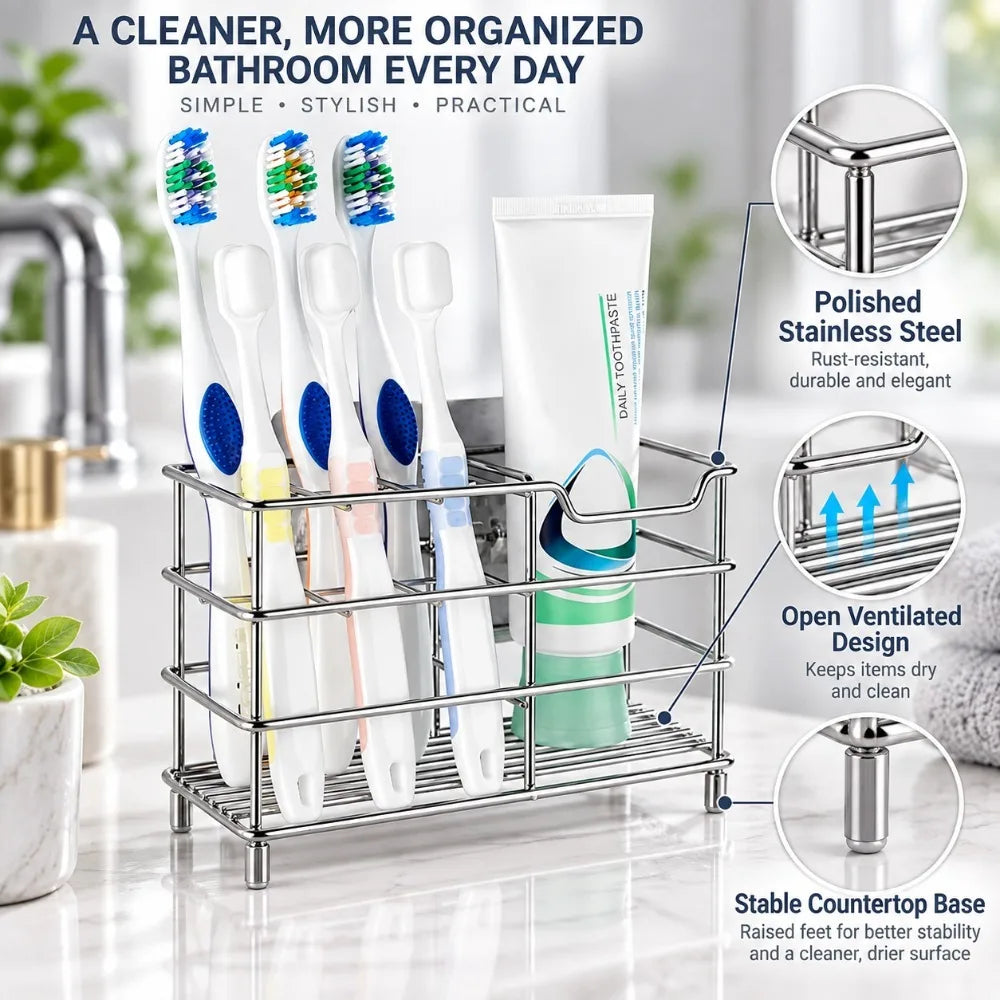 Stainless Steel Toothbrush Holder Countertop Bathroom Organizer