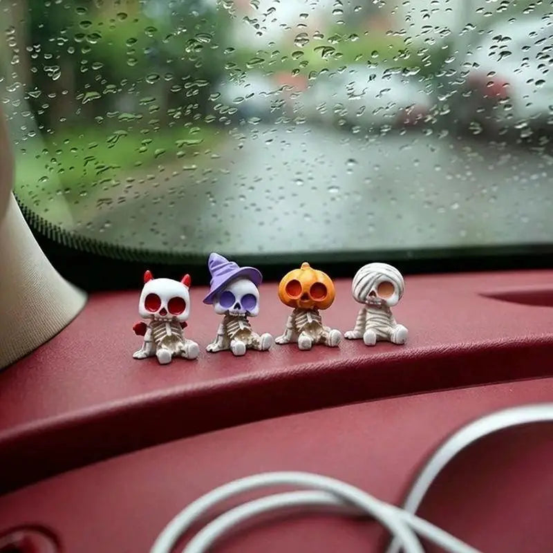 Halloween Mini Resin Figurines 4Pcs – Pumpkin Ghost Skull Set
