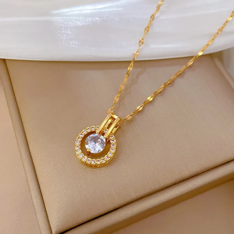Women's Gold Hoop Pendant Necklace – Stainless Steel Choker Pendant Necklace Nixie