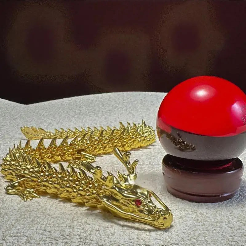 Poseable Golden Dragon Alloy Statue – Chinese Loong Desk Ornament