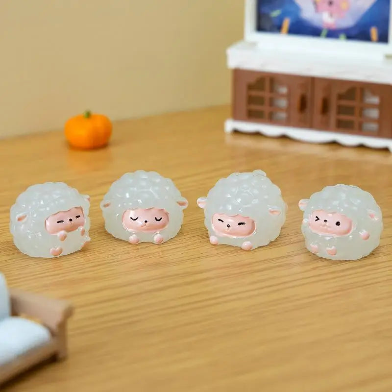 Glow in the Dark Mini Resin Sheep Figurines – 6 Pcs Set Decorative Figurines Nixie