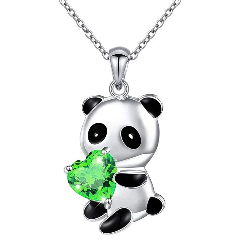 Panda Bear Heart Charm Necklace – Purple Glass Pendant Pendant Necklace Nixie