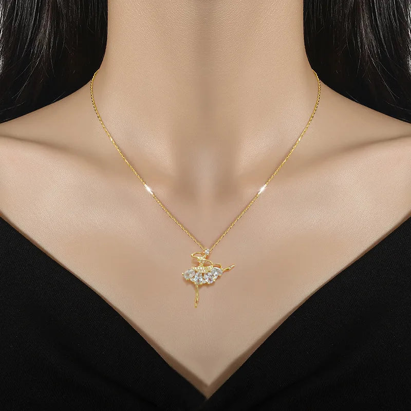 Ballet Dancer Pendant Necklace | Gold Stainless Steel Clavicle Chain Pendant Necklace Nixie