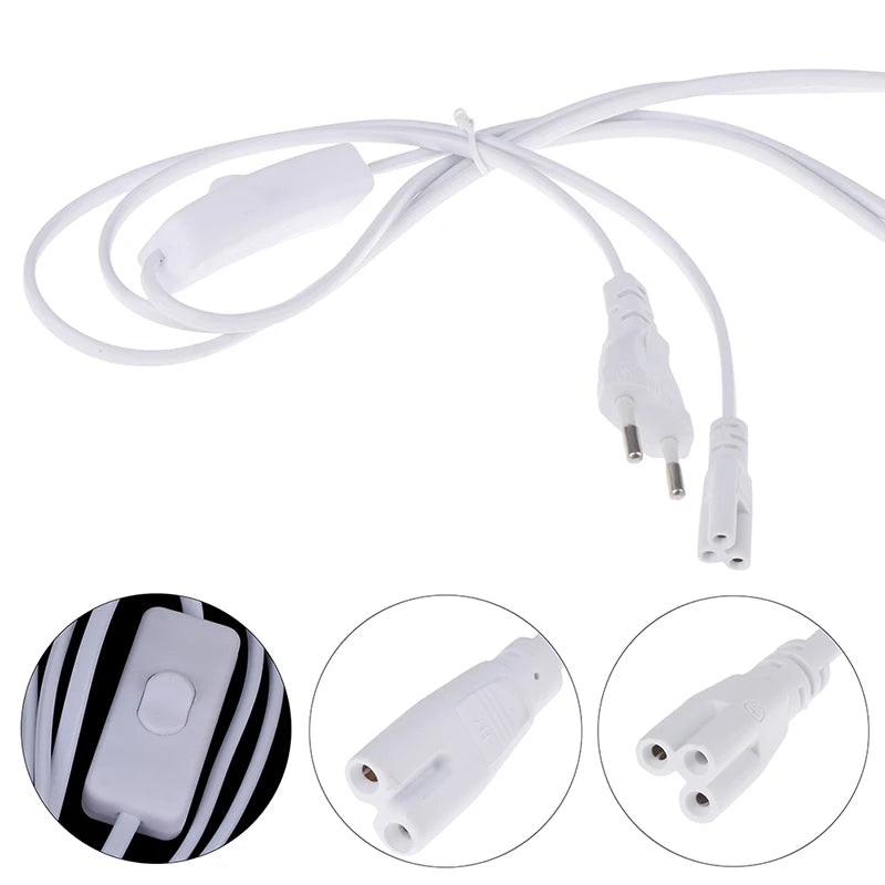 1.8m EU Plug Switch Power Cord Cable for T5 T8 LED Tubes