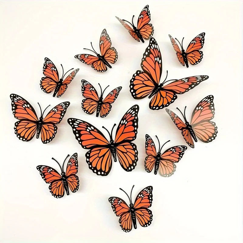 12pcs 3D Monarch Butterfly Wall Decals – PVC Home & Party Decor Wall Decals Nixie