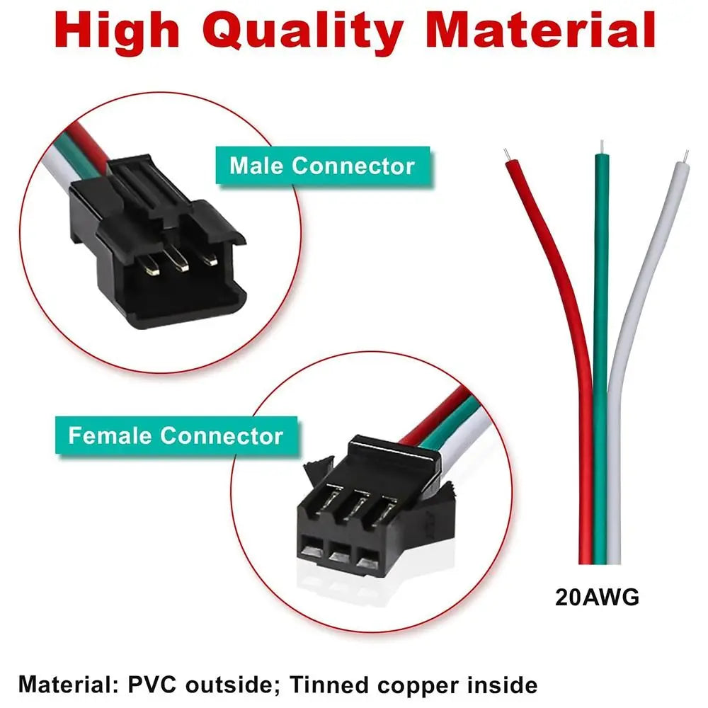 5PCS SM-3Pin Male Female Connector Extension Wire 20AWG Connector Extension Wire Nixie