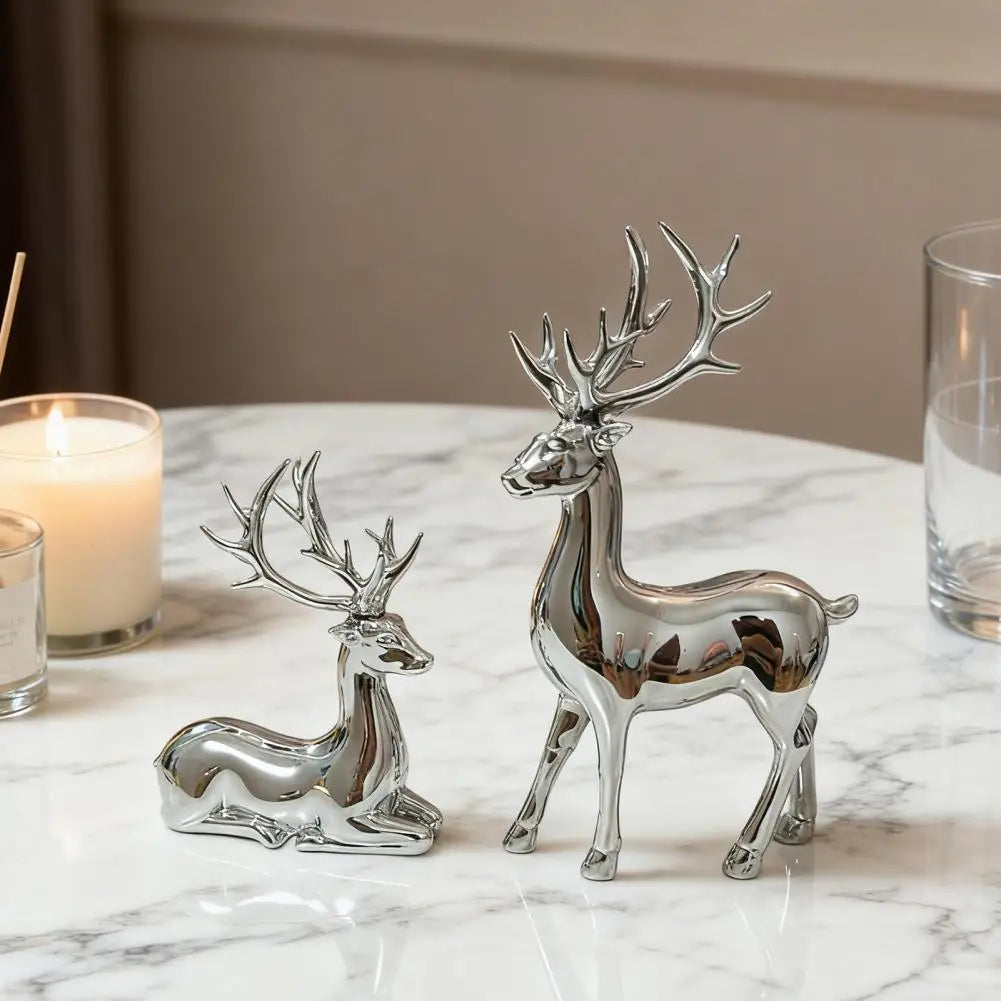 Gold Christmas Reindeer Statue Pair – Elk Figurine Home Décor Holiday Figurine Set Nixie