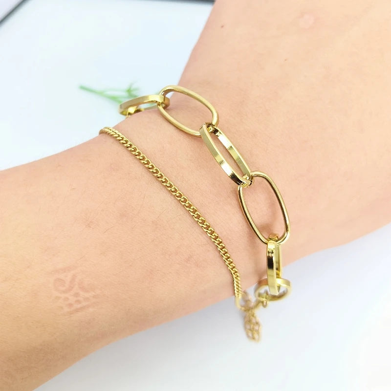 Gold Double Layer Chain Bracelet – Stackable Women's Jewelry