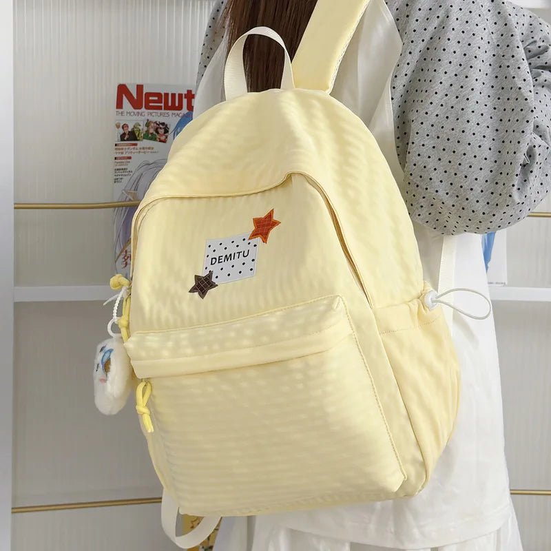 Milky Pink Star Patch Girls Backpack – Soft Flannel School Bag Girls Backpack Nixie