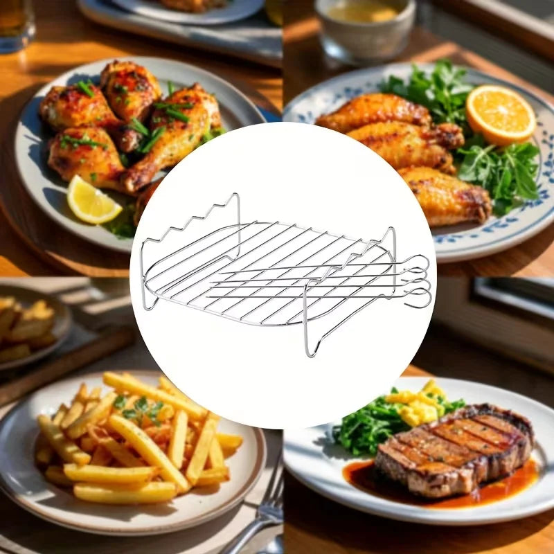 Double-Layer Air Fryer Grill Rack & Baking Tray – Stainless Steel Air Fryer Rack Nixie
